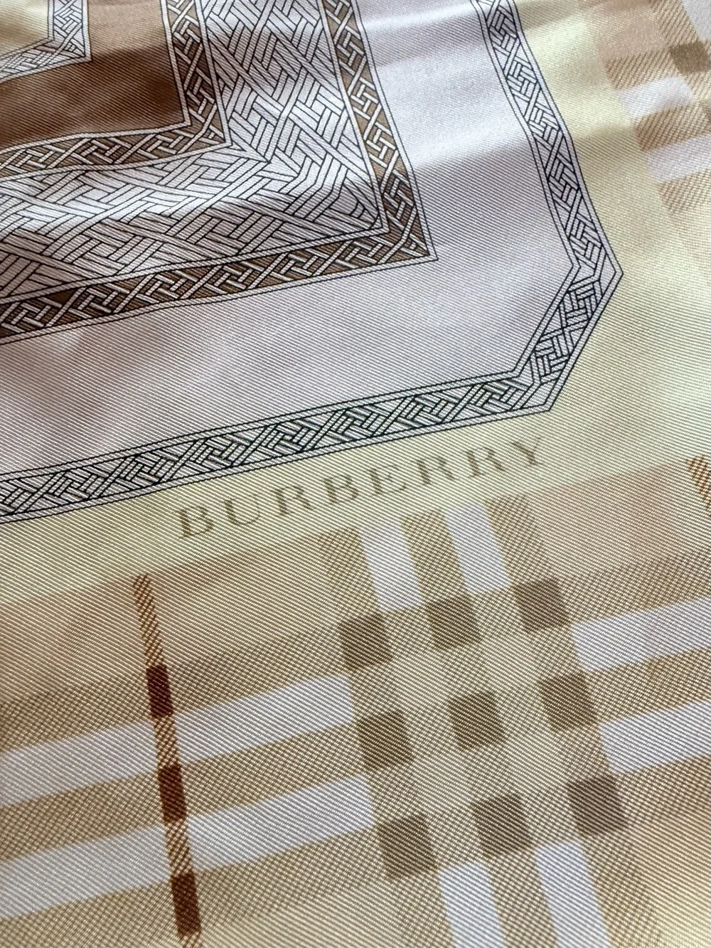 Burberry Beige and Cream Check Silk Scarf